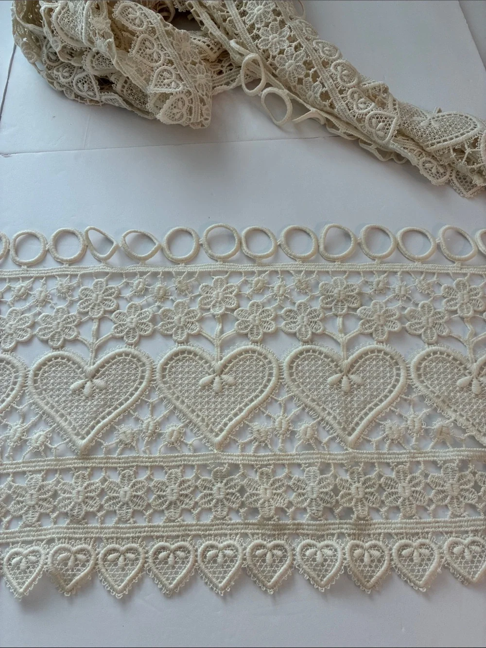 Crochet Delicate Heart Lace Trim in Cream - 210” Long window Valance?